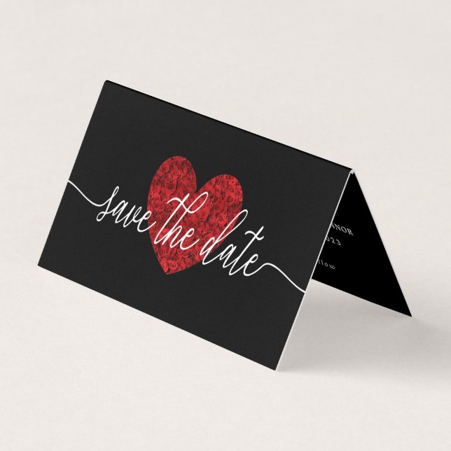 Red Rose Heart, Photo Save The Date Card (Front)