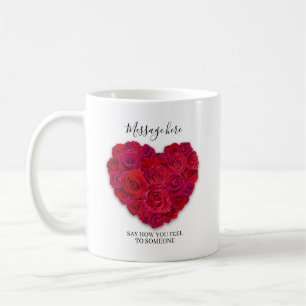 Red Rose Heart Romantic Floral Custom Text Coffee Mug
