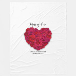 Red Rose Heart Romantic Floral Custom Text Fleece Blanket