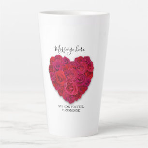 Red Rose Heart Romantic Floral Custom Text Latte Mug