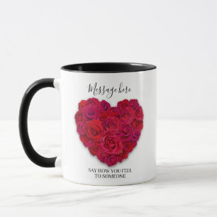 Red Rose Heart Romantic Floral Custom Text Mug