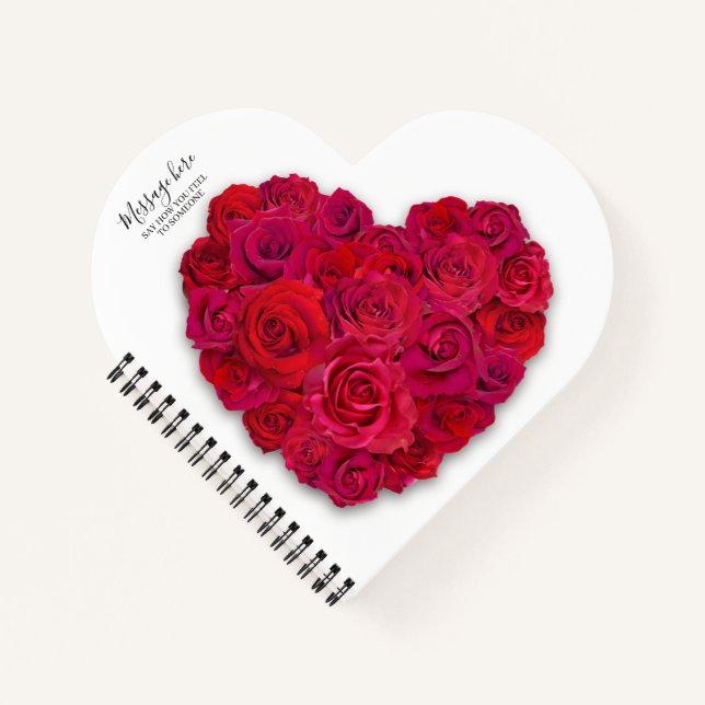Red Rose Heart Romantic Floral Custom Text Notebook (Front)