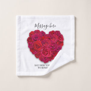 Red Rose Heart Romantic Floral Custom Text Wash Cloth