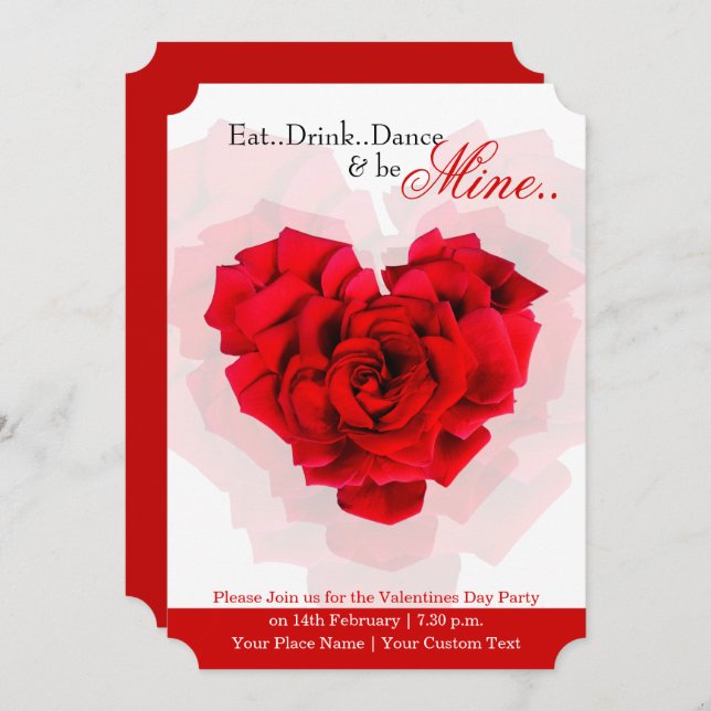 Red rose heart shaped valentine party invitation (Front/Back)