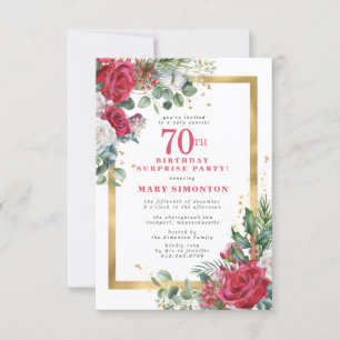 Red Rose Holly 70th Surprise Party Invitation