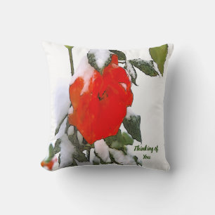 Red Rose in Snow Cushion