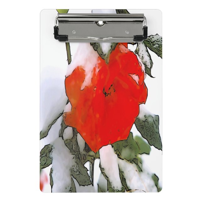 Red Rose in Snow Mini Clipboard (Front)