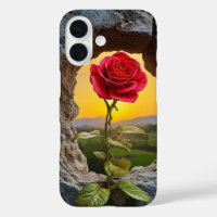 Red Rose in Stone Wall Vintage Nature Floral