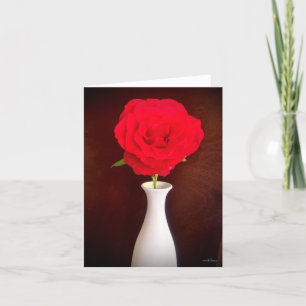 red rose in vase, full view thank you card