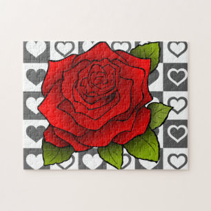 Red Rose Jigsaw Puzzle Hearts Romantic