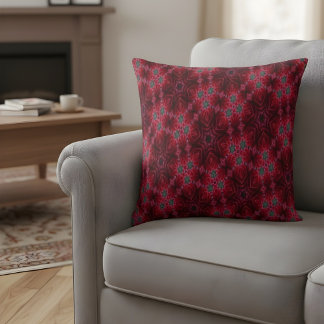 Red Rose Kaleidoscope Floral Pattern Cushion
