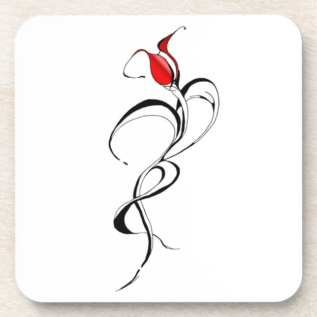 Red Rose Lady Tribal Tattoo Design Coaster (Front)