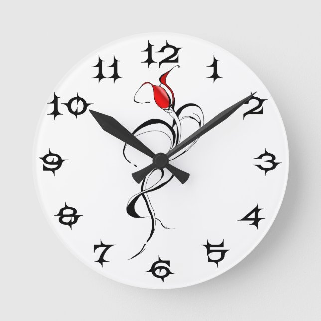 Red Rose Lady Tribal Tattoo Design Round Clock (Front)