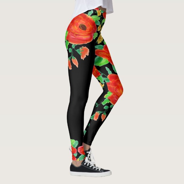 Red Rose Leggings on Black (Right)