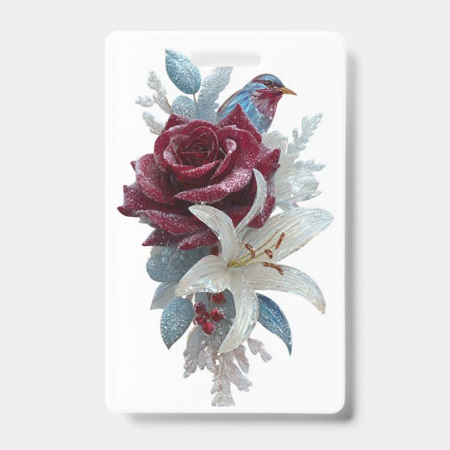Red Rose Lily Floral Name Badge ID Badge (Front)