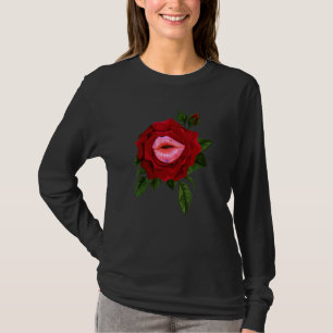 Red Rose Lips Kiss Purple Lipstick Butterflies Lip T-Shirt