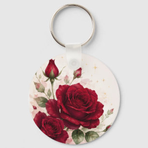 Red Rose Love Notes Romantic Floral Keychain