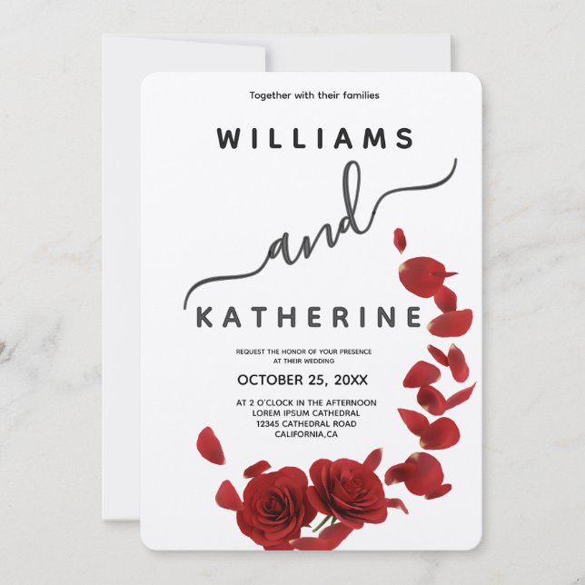 Red Rose Love Wedding Invitation (Front)