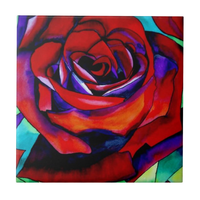 Red Rose macro flower original art Tile (Front)