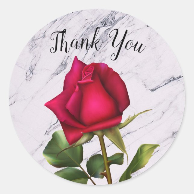 Red Rose Marble Modern Glam Bridal Shower Favour Classic Round Sticker (Front)