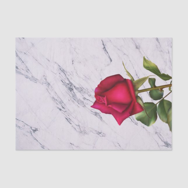 Red Rose Marble Modern Glam Bridal Shower Party Tissue Paper (Front)