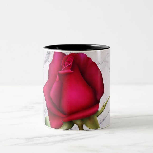 Red Rose Marble Modern Glam Floral Flower Two-Tone Coffee Mug (Center)