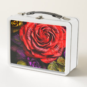 Red Rose Metal Lunch Box