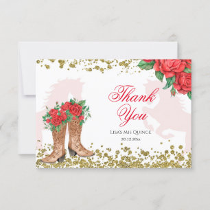 Red Rose Mexican Mis Quince Thank You Card