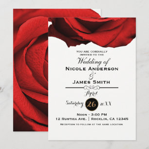 Red Rose Modern Rustic White Glam Elegant Wedding Invitation