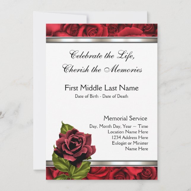Red Rose Mourning Card Funeral Announcement (Front)