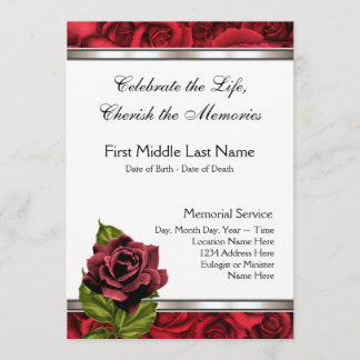 Red Rose Mourning Card Funeral Announcement