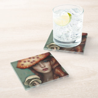 red rose mushroom lover artist designer glass coaster