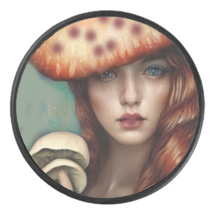 red rose mushroom lover artist designer hockey puck