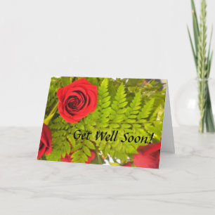 Red Rose N Fern Get Well Card
