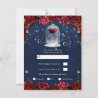 Red Rose Navy Blue White Gold Silver Party RSVP