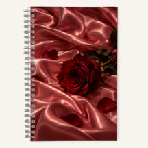 Red Rose Notebook | Pink Satin Romantic Journal 