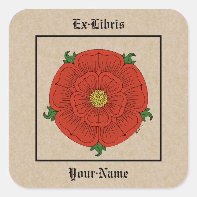 Red Rose of Lancaster Bookplate Square Sticker (Front)
