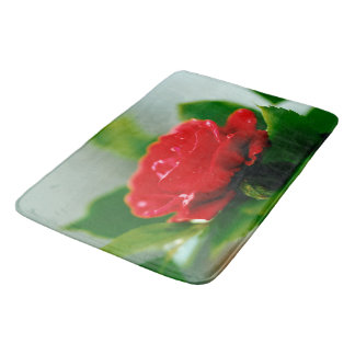 Red Rose of passion covered with dew drops Bath Mat