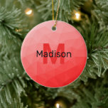 Red rose ombre geometric mesh pattern Monogram Ceramic Tree Decoration<br><div class="desc">Red rose ombre geometric mesh pattern Monogram Ceramic Christmas tree Ornament. Monogram Personalise with your custom initial and name. Triangle geometric mesh with light dark Red rose ombre gradient modern design.</div>