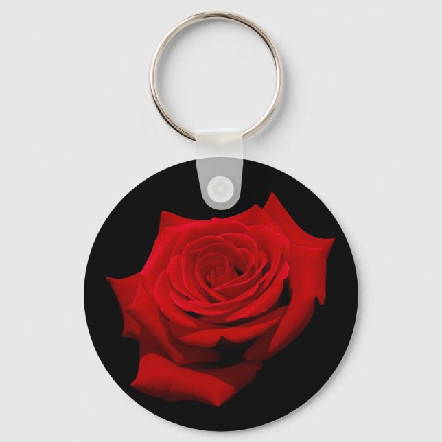 Red Rose on Black Background Key Ring (Front)