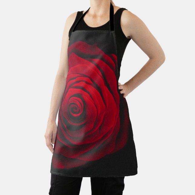 Red rose on black background vintage effect apron (Insitu)
