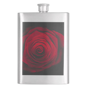 Red rose on black background vintage effect hip flask