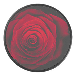 Red rose on black background vintage effect hockey puck