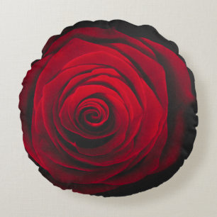 Red rose on black background vintage effect round cushion
