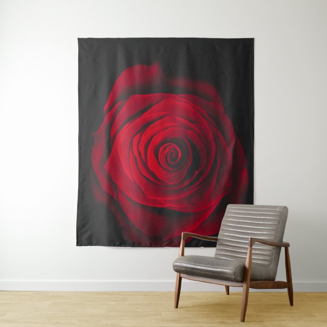 Red rose on black background vintage effect tapestry (In Situ)