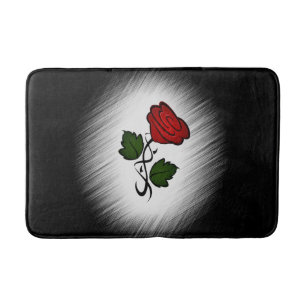 Red Rose on Black Bath Mat