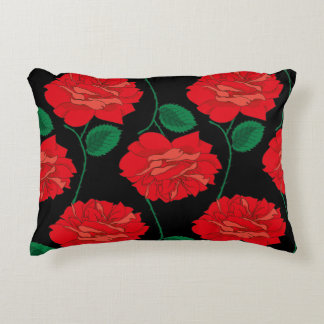 Red Rose on Black Decorative Cushion