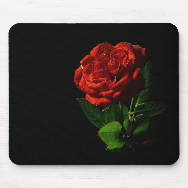 Red Rose on Black Floral Mouse Pad (Front)