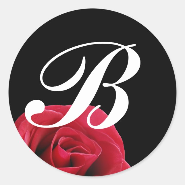 red rose on black initial sticker (Front)