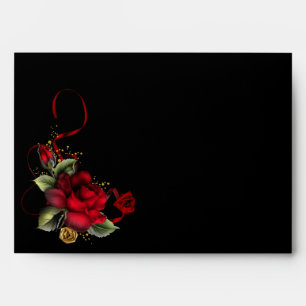 Red Rose on Black Lined Envelopes